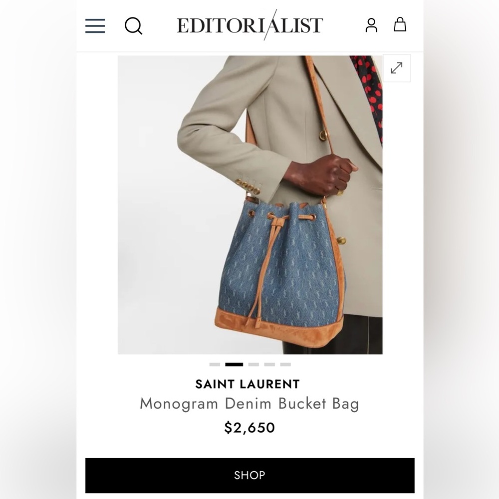 Large Saint Laurent Blue and Tan Tote Bag with Luxe Leather Accents - Picture 7 of 11